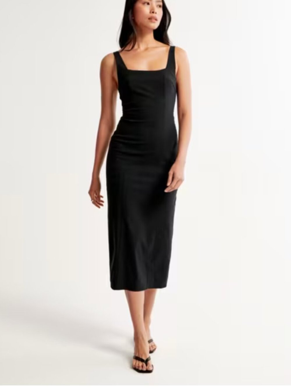 NWOT Abercrombie & Fitch Black Stretch Column Midi Dress Square Neck
